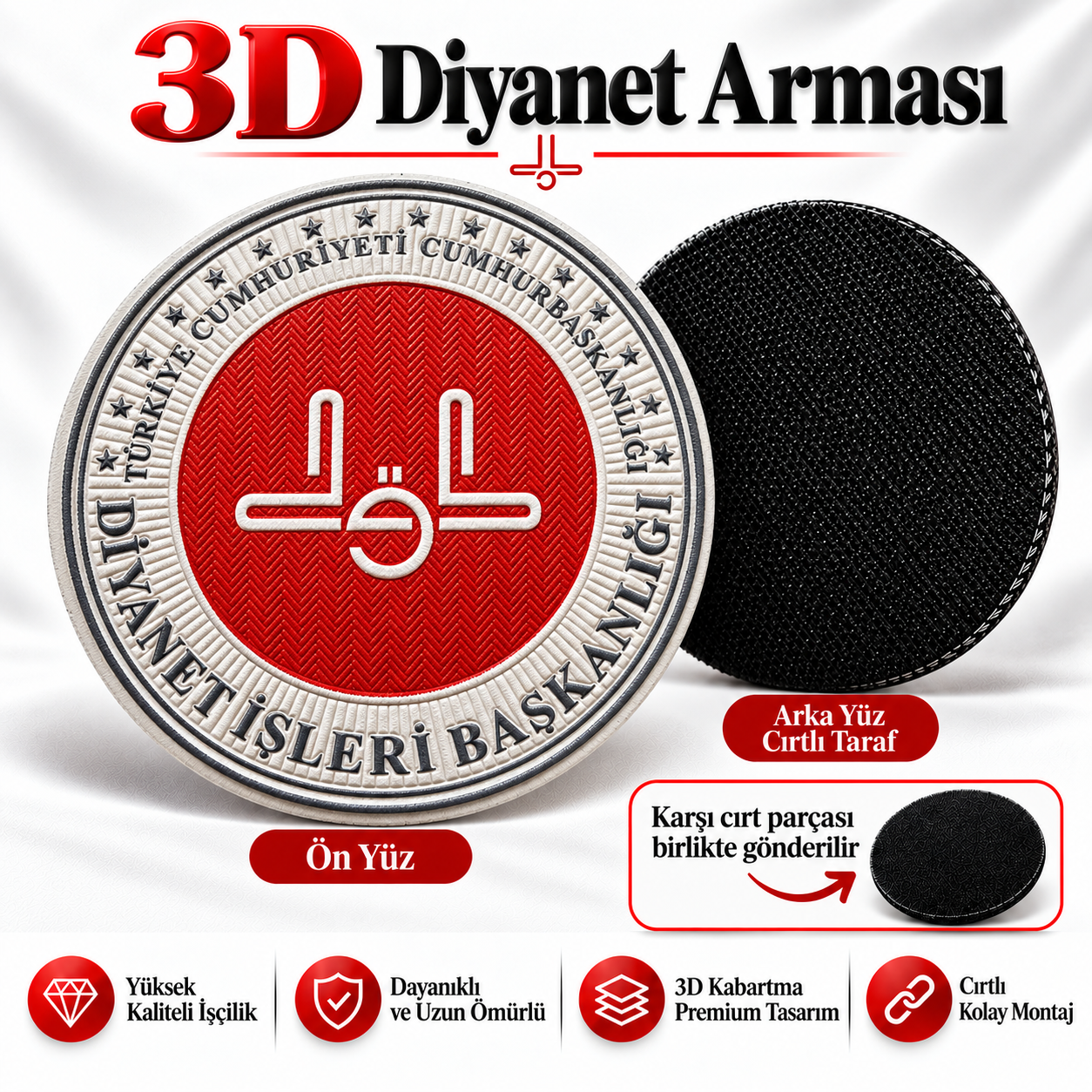 3D Diyanet İşleri Başkanlığı Arması (Yuvarlak, 7*7, Arkası Cırtlı)