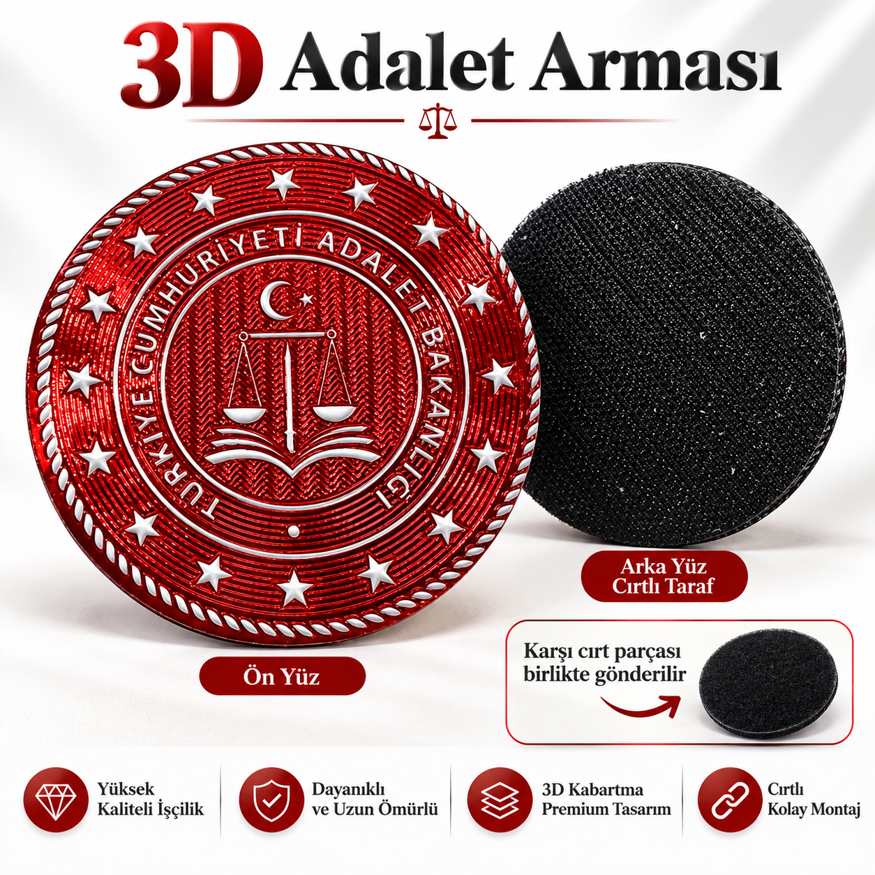 3D Kırmızı Adalet Bakanlığı Arması (Yuvarlak, 7*7, Arkası Cırtlı)