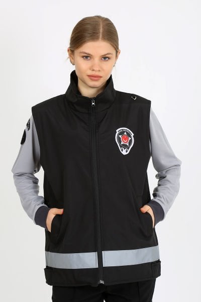 Yeni Tip Güvenlik Bayan Kışlık İçi Kapitoneli Siyah Yelek (Armalı, Baskılı)