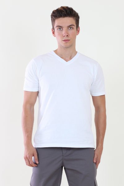 V Yaka Beyaz Tshirt S - Beyaz