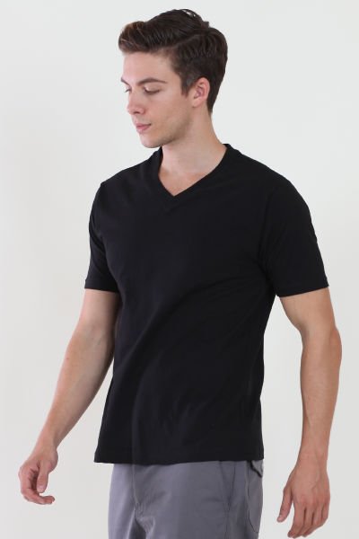 V Yaka Siyah T-shirt L - Siyah