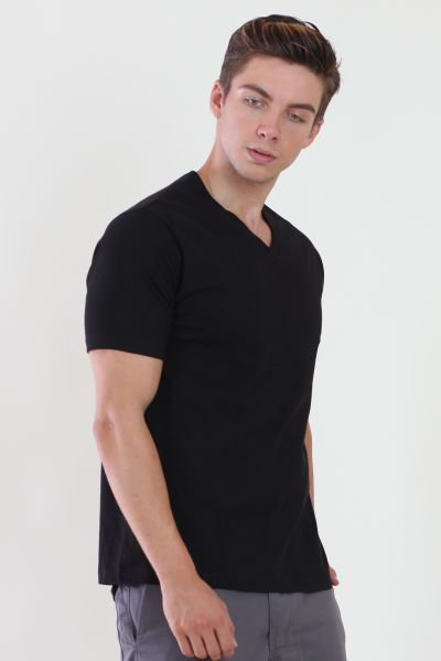 V Yaka Siyah T-shirt XL - Siyah