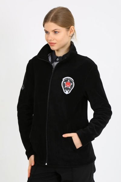 Güvenlik Nakışlı Bayan Siyah Polar Mont (Armalı) L