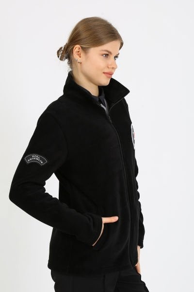 Güvenlik Nakışlı Bayan Siyah Polar Mont (Armalı)