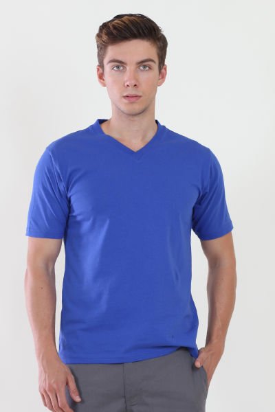 V Yaka Saks Mavi Tshirt XL - Saks Mavi