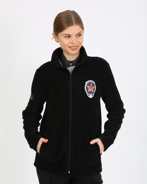 Güvenlik Nakışlı Bayan Siyah Polar Mont (Armalı) M