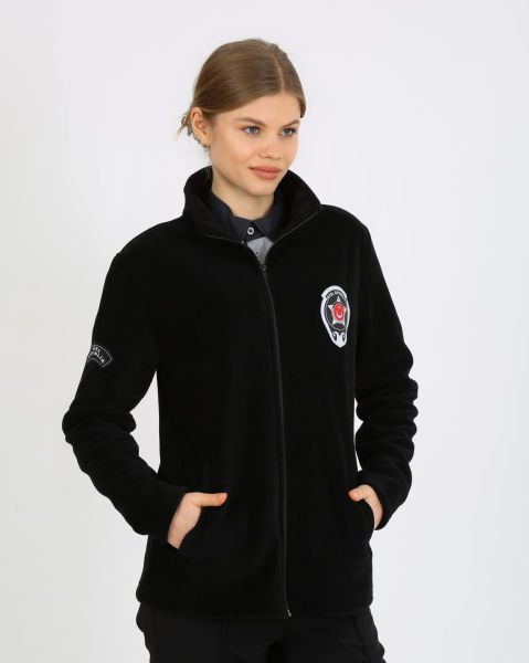 Güvenlik Nakışlı Bayan Siyah Polar Mont (Armalı) L
