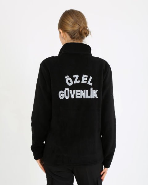Güvenlik Nakışlı Bayan Siyah Polar Mont (Armalı) L