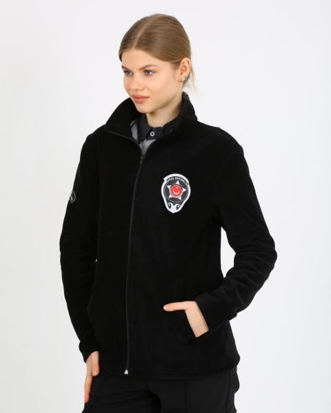 Güvenlik Nakışlı Bayan Siyah Polar Mont (Armalı) XL
