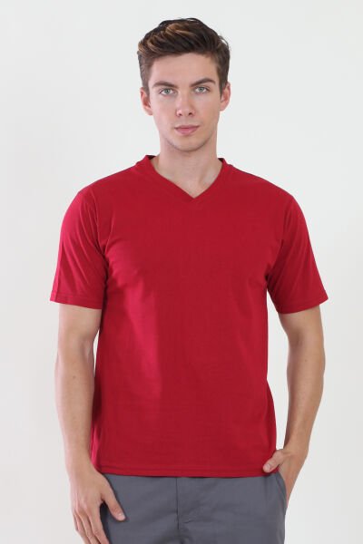 V Yaka Kırmızı Tshirt L - Kırmızı