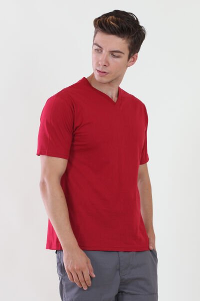 V Yaka Kırmızı Tshirt XL - Kırmızı