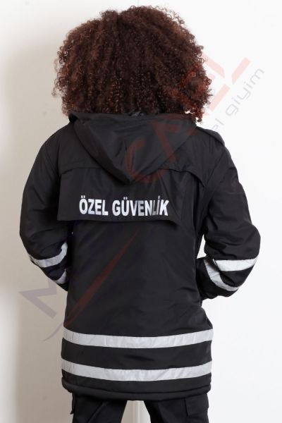 Reflektif Şeritli Güvenlik Siyah Kaban XXL - Siyah
