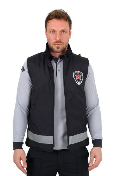 Yeni Tip Güvenlik Yazlık Erkek İçi Fileli Siyah Yelek (Armalı, Baskılı)