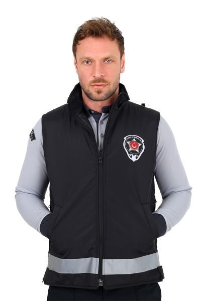 Yeni Tip Güvenlik Yazlık Erkek Yazlık İçi Fileli Siyah Yelek (Armalı, Baskılı)
