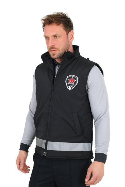 Yeni Tip Güvenlik Yazlık Erkek İçi Fileli Siyah Yelek (Armalı, Baskılı)