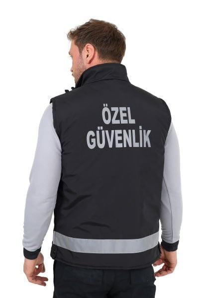 Yeni Tip Güvenlik Yazlık Erkek İçi Fileli Siyah Yelek (Armalı, Baskılı) 2XL