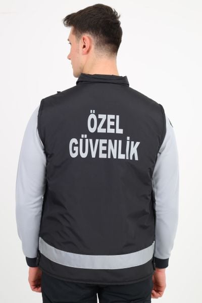 Yeni Tip Güvenlik Yazlık Erkek İçi Fileli Siyah Yelek (Armalı, Baskılı) S