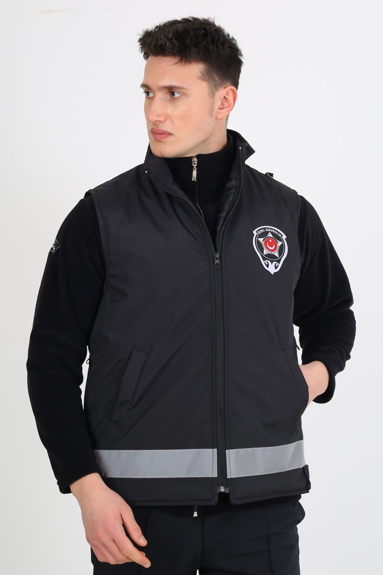 Yeni Tip Güvenlik Yazlık Erkek İçi Fileli Siyah Yelek (Armalı, Baskılı) 3XL