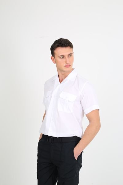 Erkek Apaç Yaka Beyaz Güvenlik Gömlek S - Beyaz