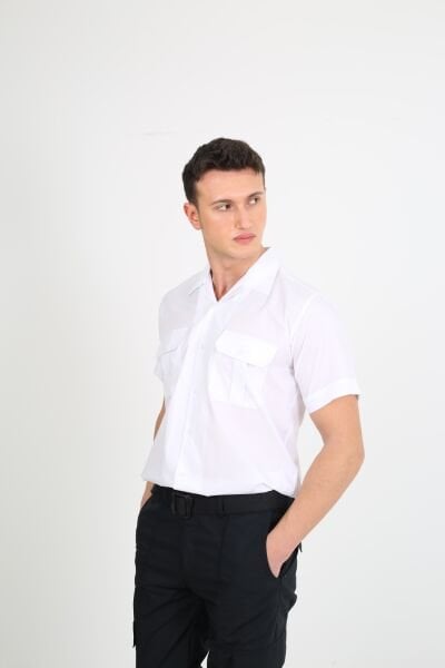 Erkek Apaç Yaka Beyaz Güvenlik Gömlek XXL - Beyaz