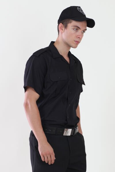 Erkek Apaç Yaka Siyah Güvenlik Gömlek S - Siyah