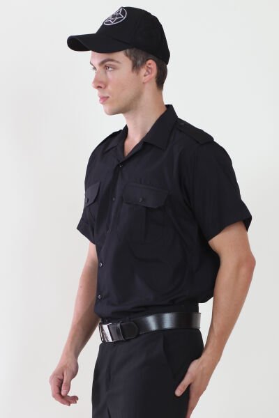 Erkek Apaç Yaka Siyah Güvenlik Gömlek S - Siyah