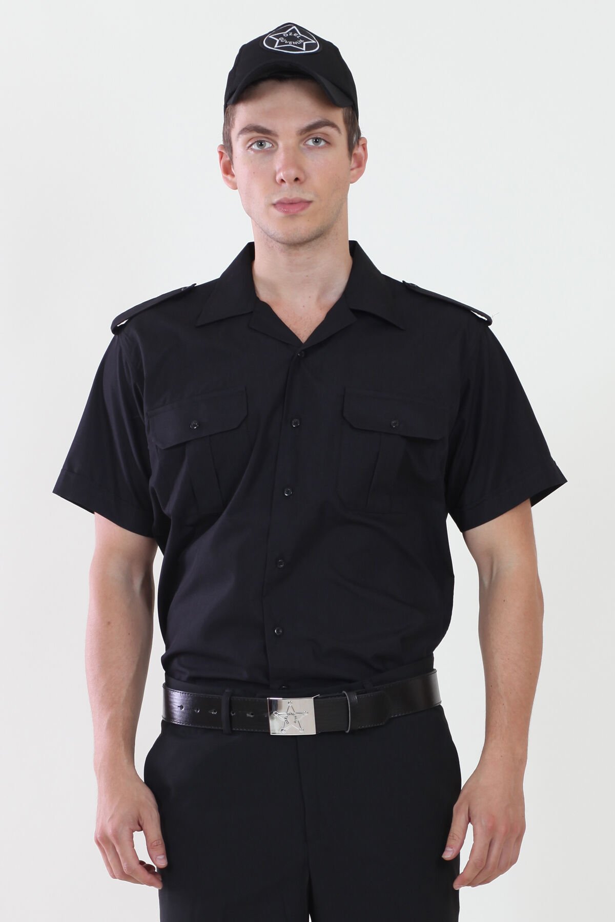 Erkek Apaç Yaka Siyah Güvenlik Gömlek S - Siyah