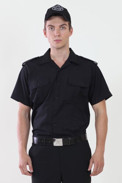 Erkek Apaç Yaka Siyah Güvenlik Gömlek S - Siyah