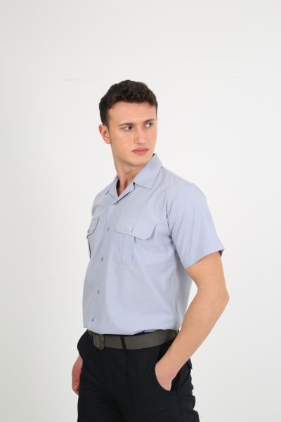 Erkek Apaç Yaka Gri Güvenlik Gömlek M - Gri