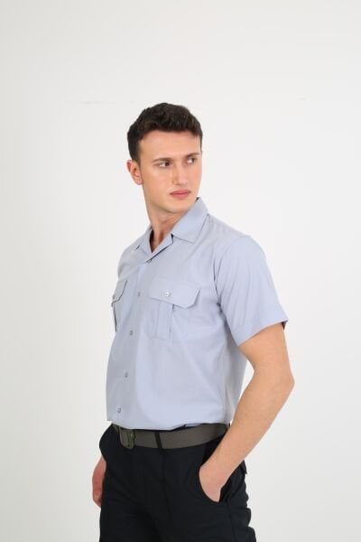 Erkek Apaç Yaka Gri Güvenlik Gömlek XL - Gri