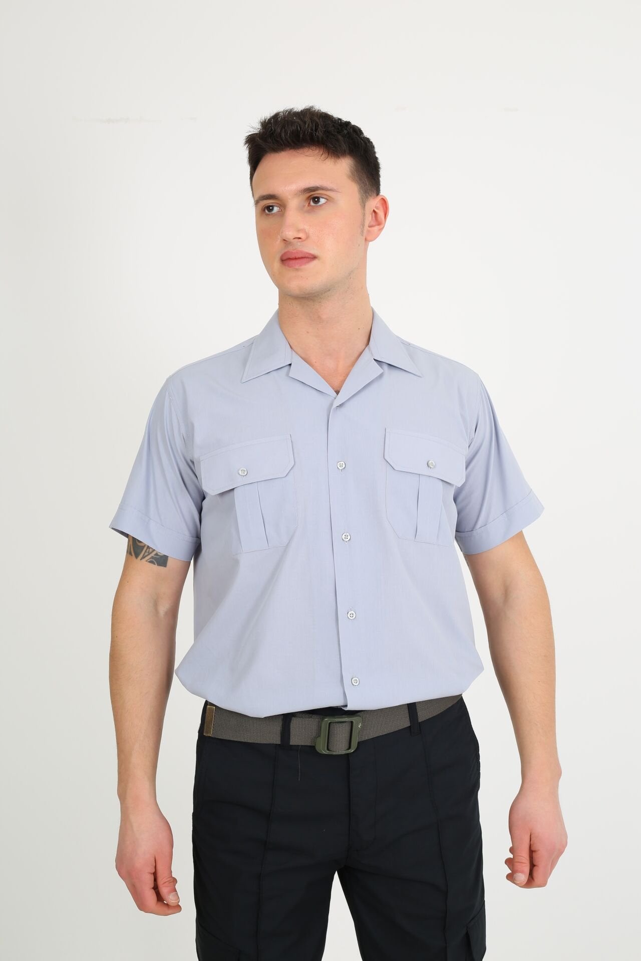 Erkek Apaç Yaka Gri Güvenlik Gömlek XXXL - Gri