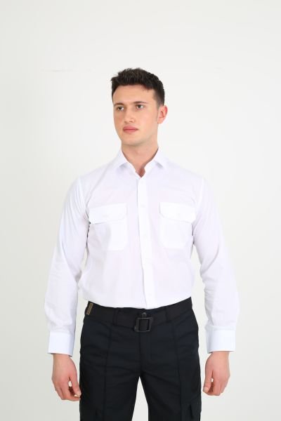 Erkek Kravat Yaka Beyaz Güvenlik Gömlek L - Beyaz