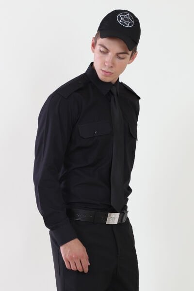 Erkek Kravat Yaka Siyah Güvenlik Gömlek XL - Siyah