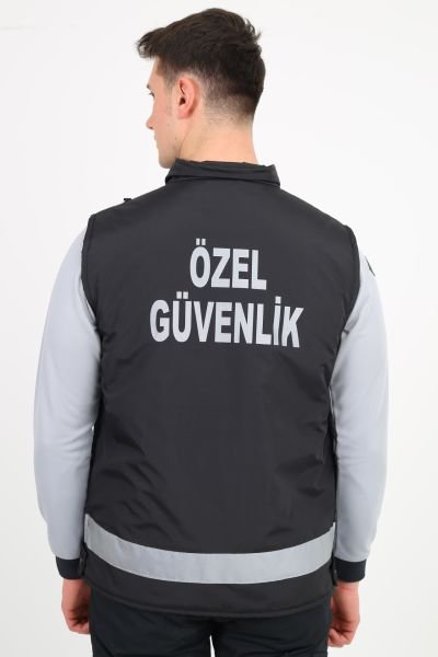 Yeni Tip Güvenlik Erkek Kışlık İçi Kapitoneli Siyah Yelek (Armalı, Baskılı) S