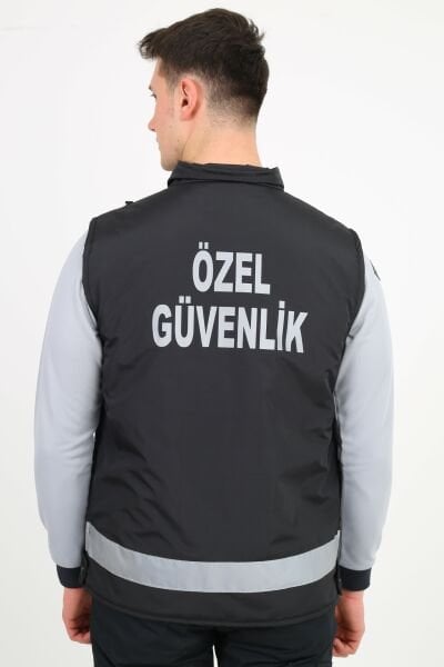 Yeni Tip Güvenlik Erkek Kışlık İçi Kapitoneli Siyah Yelek (Armalı, Baskılı) L