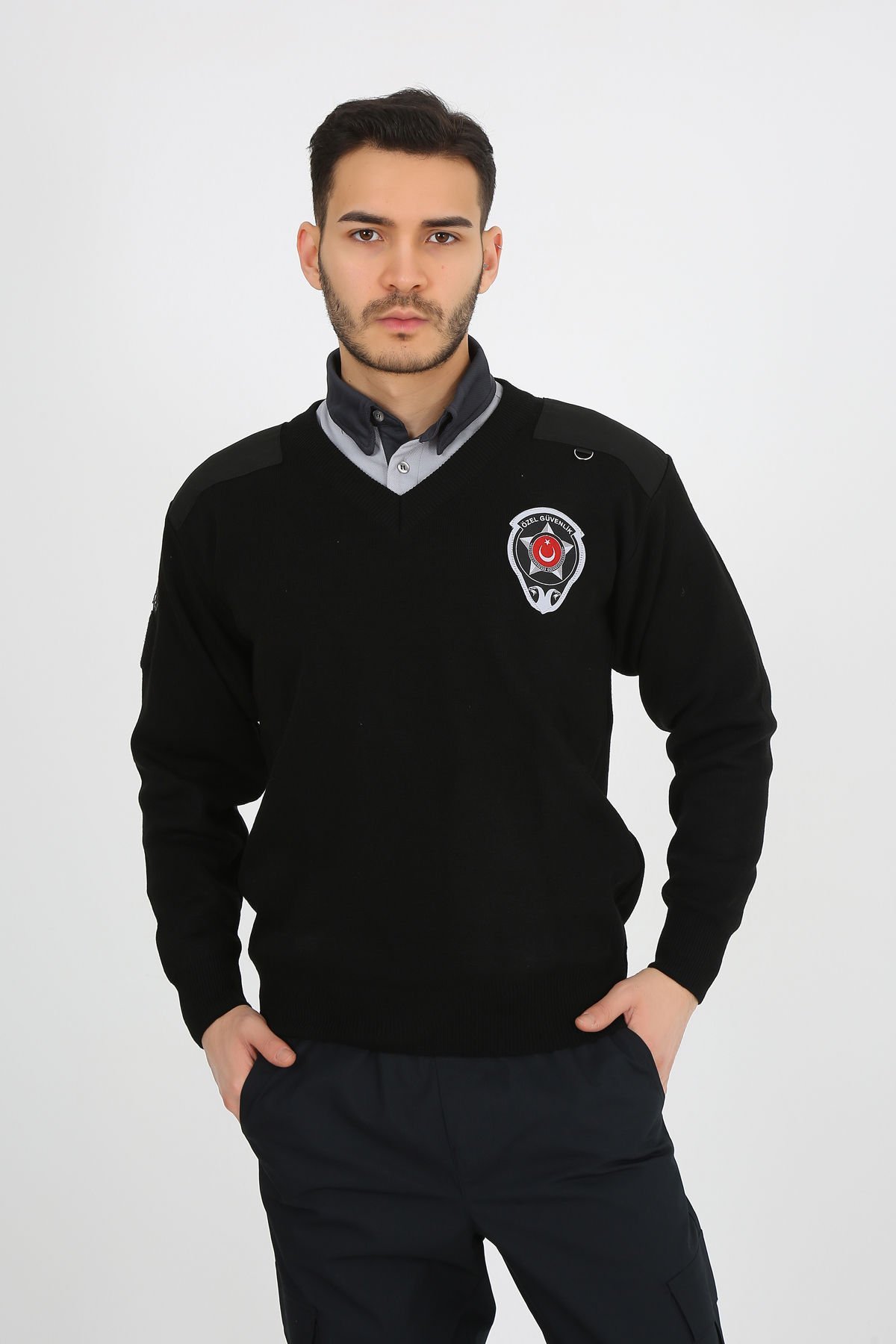 Erkek Siyah V Yaka Güvenlik Kazak XL - Siyah