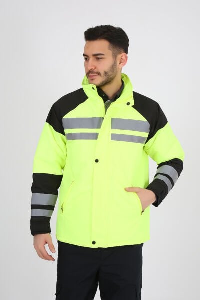 Reflektif Şeritli Motorcu Mont XL