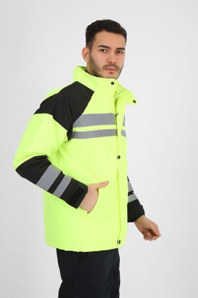 Reflektif Şeritli Motorcu Mont XL