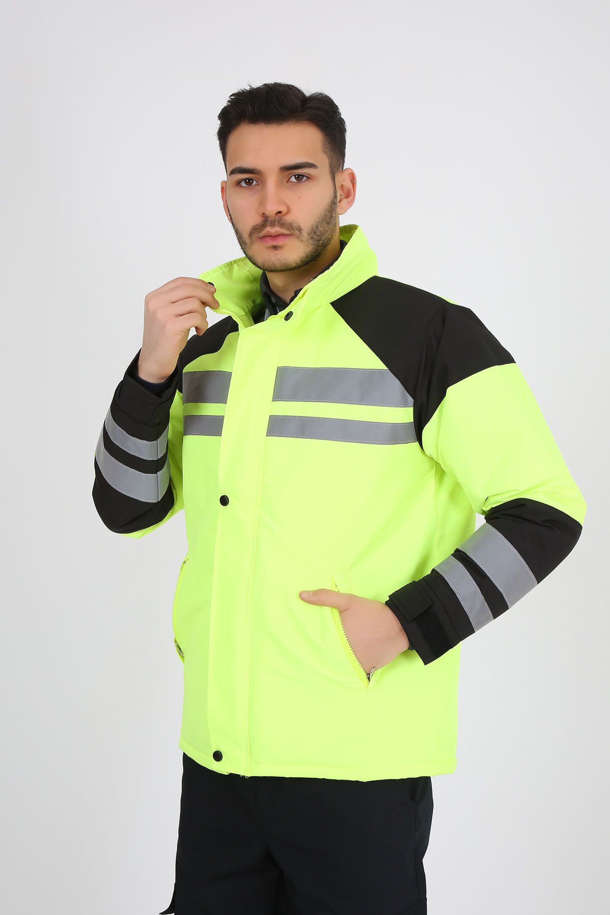 Reflektif Şeritli Motorcu Mont XXL