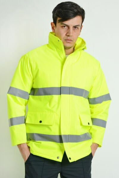 Reflektif Şeritli Florans Sarı İşçi Kaban S - Sarı