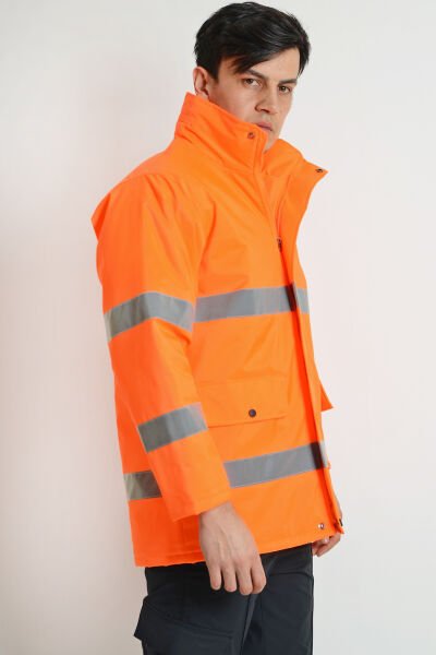 Reflektif Şeritli Florans Turuncu İşçi Kaban XL - Turuncu