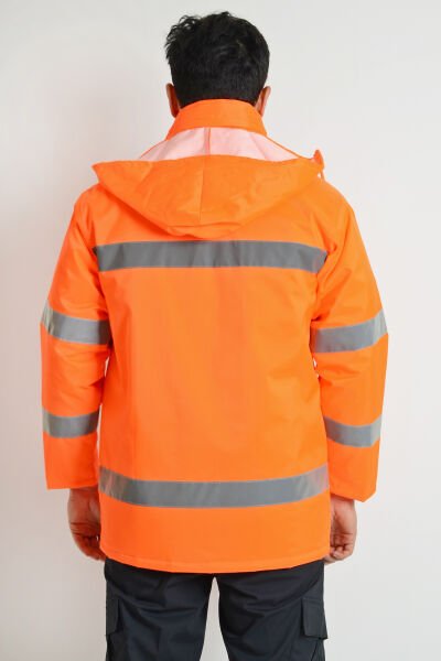 Reflektif Şeritli Florans Turuncu İşçi Kaban XL - Turuncu