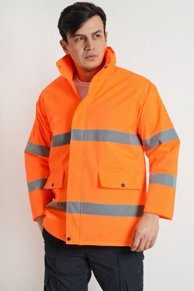 Reflektif Şeritli Florans Turuncu İşçi Kaban XL - Turuncu