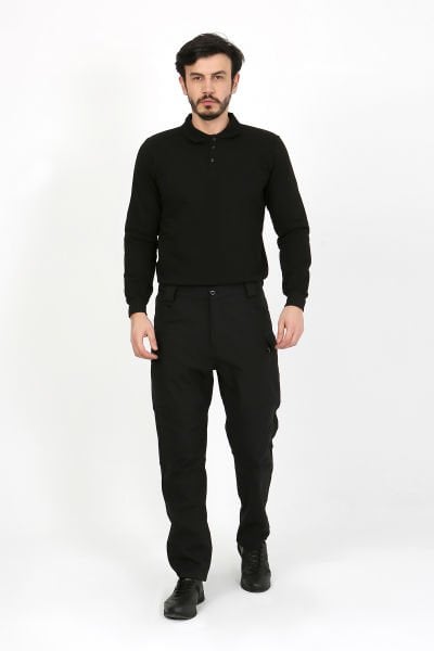 Monel Outdoor Siyah Termo Likra (İçi Polarlı) Kışlık Siyah Su iticili Ripstop Taktik Pantolon