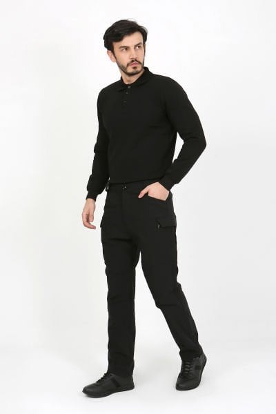 Monel Outdoor Siyah Termo Likra (İçi Polarlı) Kışlık Siyah Su iticili Ripstop Taktik Pantolon