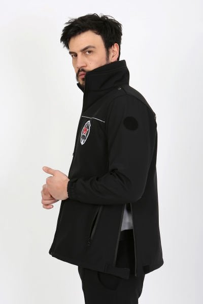 Siyah Softshell Özel Güvenlik Mont Unisex Kalıp (Reflektif Biyeli)(Slim Fit Kalıp)