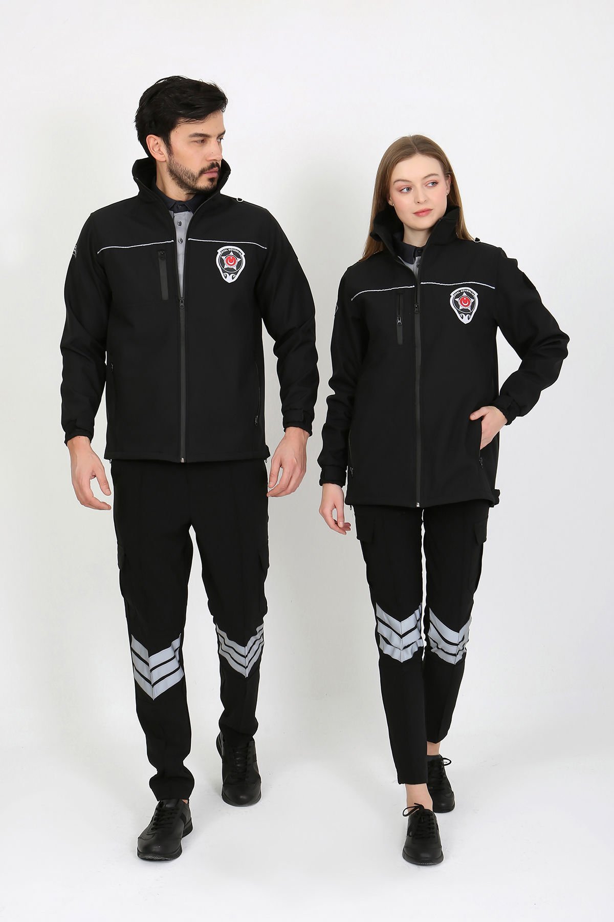 Siyah Softshell Özel Güvenlik Mont Unisex Kalıp (Reflektif Biyeli)(Slim Fit Kalıp)