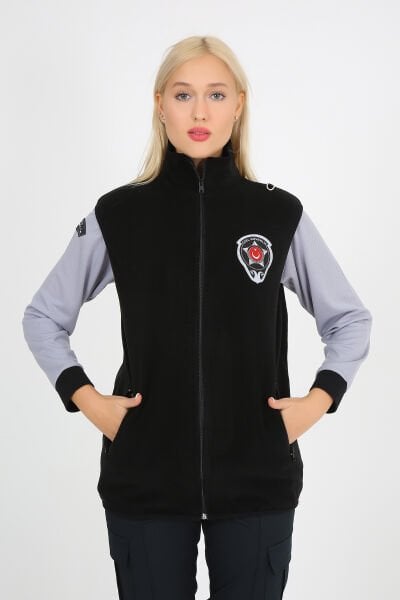 Siyah Güvenlik Polar Yelek (Armalı ve Sırt Nakışlı) XS - Siyah