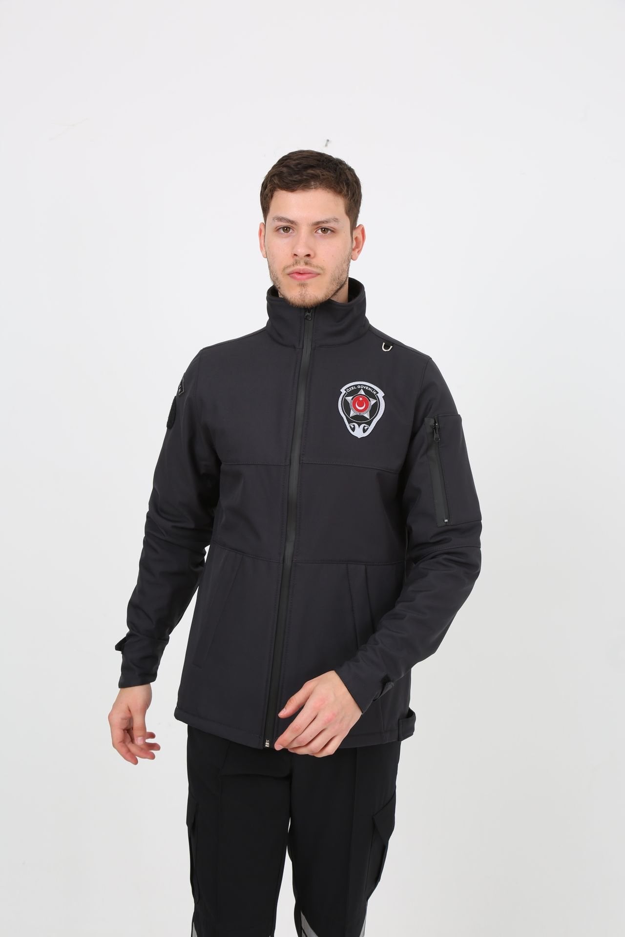 Yeni Kamu Personel Özel Güvenlik Kışlık Softshell Mont Füme - L - Dokuma Arma