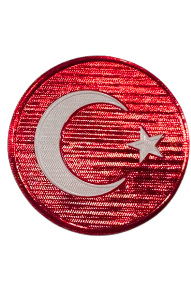 Türk Bayrağı 3D Arması Yuvarlak Bayrak Arma Bayrak Patch (Yuvarlak, 7*7, Arkası Cırtlı)